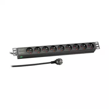 EFB Elektronik EK631FR.1 19-calowy 1U listwa zasilająca do montażu w szafie, 9 x gniazda francuskie/UTE, wtyk CEE 7/7, kabel 1,8 m, 16 A, 230 V, czarny