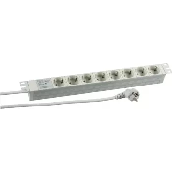 HEINRICH KOPP PROFIversal Power Distribution Unit (PDU) - 19 inch Rack-Mountable, 8x Schuko CEE 7/3 Outlets, Surge Protection, 2m Cable, 16A, 250V, Silver