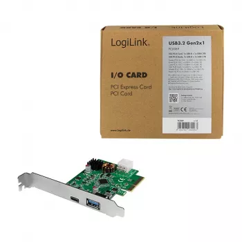 Karta LogiLink PCI Express USB 3.2, 5 Gb/s, 2 zewnętrzne + 3 wewnętrzne porty USB-A