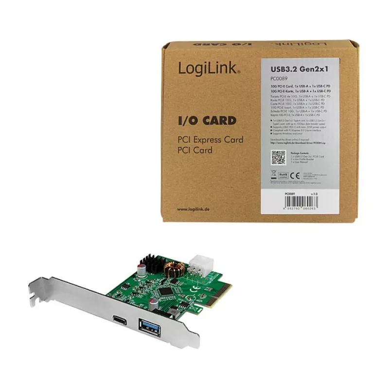 Karta LogiLink PCI Express USB 3.2, 5 Gb/s, 2 zewnętrzne + 3 wewnętrzne porty USB-A