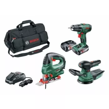 BOSCH PSR 1800 Li-2 + PST 18 Li + AdvancedOrbit 18 Zestaw elektronarzędzi akumulatorowych 18 V, 2 akumulatory (06039A310W)