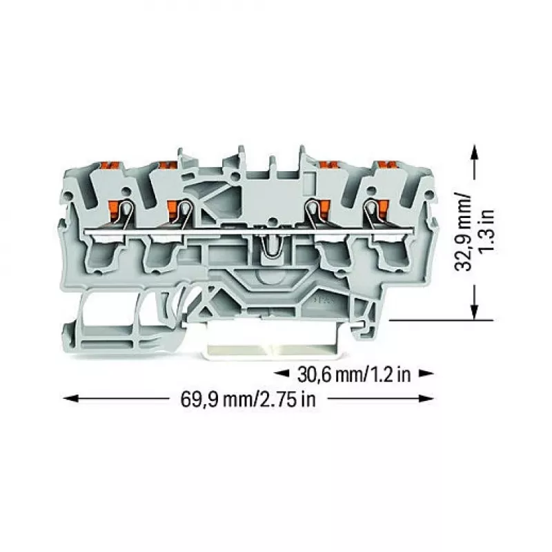 WAGO Zacisk przelotowy 4-przewodowy Push-in 2,5 mm² Szary