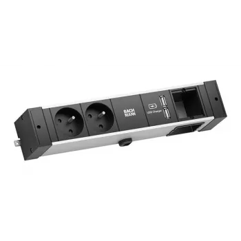Bachmann Desk Rail - 2 m - Wewnętrzny - Typ E - Aluminium - Tworzywo sztuczne - Czarny - Srebrny - 2 gniazda AC