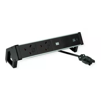Bachmann Desk 2 Alu Listwa zasilająca na biurko - 2x gniazda UK Type G - Kabel 2m - Czarny