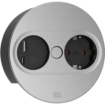 Listwa zasilająca Bachmann TWIST 2 z 1x gniazdem Schuko i 1x USB A/C, kabel 2,0 m, czarny/stal nierdzewna