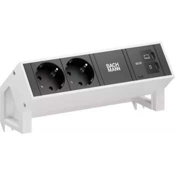 Bachmann DESK2 Moduł zasilania biurkowego 2x CEE7/3 1x USB-C 65W 0,2m RAL9010