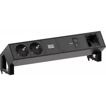Bachmann DESK2 Moduł zasilania biurkowego 2x Schuko 1x USB-C 100W 1x gniazdo modułu 0,2m kabel RAL9005 Jet Black