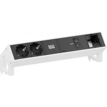 Bachmann DESK2 2x CEE 7/3 1x USB-C 100W 1x Custom Module 1m RAL 9010 czysta biel moduł zasilania i danych do biurka