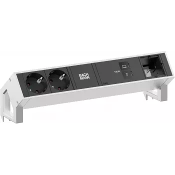 Bachmann DESK2 Moduł zasilania biurkowego 2x Schuko 1x USB-C 100W 1x Gniazdo modułu dodatkowego 1m Kabel INOX