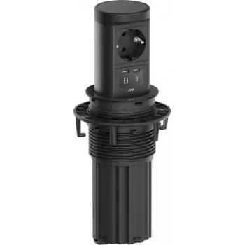 Bachmann ELEVATOR 2 Wysuwany Zasilacz Biurkowy z 1x Gniazdem Schuko i 1x USB-C 45W, Kabel 2,0m, RAL 9005 Jet Black