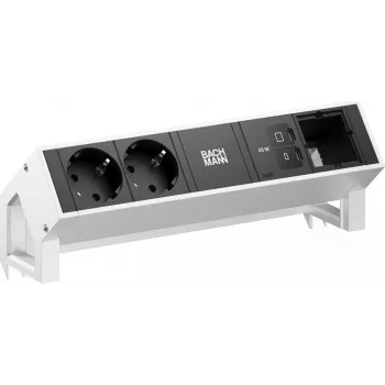 Bachmann DESK2 2x gniazdo Schuko 1x USB-C 45W 1x moduł niestandardowy 0,2m INOX Zasilacz biurkowy