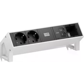Bachmann DESK2 Zasilacz biurkowy 2x Schuko 1x USB-C 65W 1x Gniazdo modułowe 0,2m Biały RAL9010
