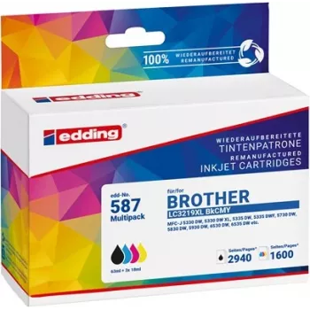 Edding Zgodny Zestaw Wkładów Atramentowych Czarny, Cyjan, Magenta, Żółty - Zamiennik Brother LC-3219XL Series (4 szt.)