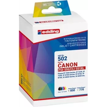 Edding EDD-502 Kompatybilny Zestaw Wkładów Atramentowych Czarny, Foto Czarny, Cyan, Magenta, Żółty (5 szt.) Zamiennik Canon PGI-550XL/CLI-551XL