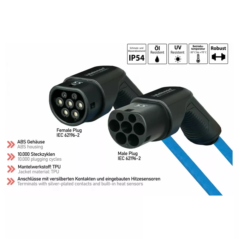 KABELMEISTER Przewód ładowania EV Mode 3 Type 2 11 kW 16 A 3-fazowy zwijany 5 m czarny