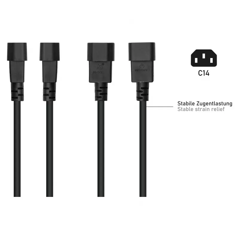 Kabelmeister Power Cord C14 to Schuko Female Black 0.5m