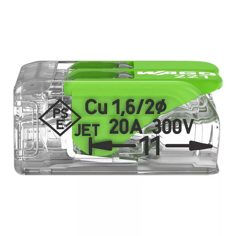 WAGO 221-422 2-biegunowa kompaktowa złączka do łączenia przewodów, 0,14-4 mm², przezroczysty/pomarańczowy