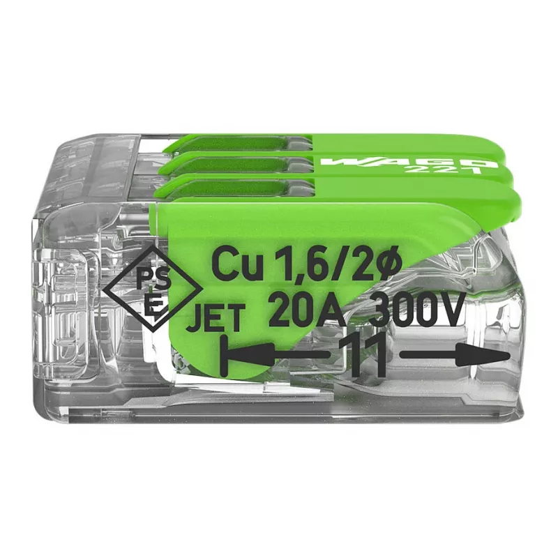 WAGO 221-423 3-przewodowa kompaktowa złączka do łączenia przewodów, 4 mm², przezroczysta