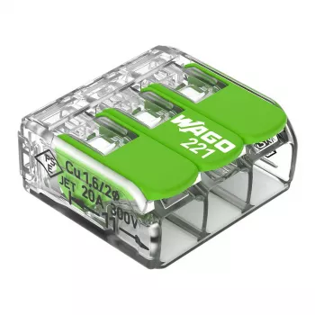 WAGO 221-423 3-przewodowa kompaktowa złączka do łączenia przewodów, 4 mm², przezroczysta