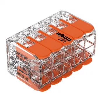 WAGO 221-420 Kompaktowy złącznik rozgałęźny z dźwigniami, 10-przewodowy, 0,2-4 mm², przezroczysta obudowa, pomarańczowa dźwignia, opakowanie 10 szt.