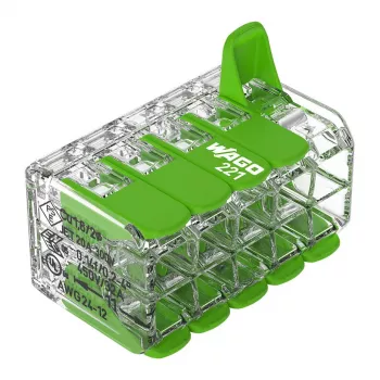 WAGO 221-430 COMPACT 2-Conductor Connector, 0.2-4 mm², 15 szt., Green Range