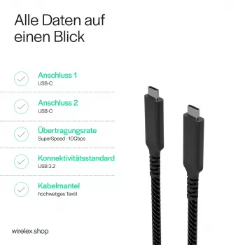 Flexline USB-C do USB-C Kabel, USB 3.2 Gen 2, 100W PD, Pleciony Nylon, 1m (FL31-75004)
