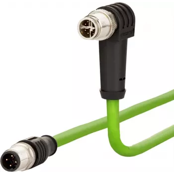 METZ CONNECT M12 S-coded Cat6a Network Cable 5m Green S/FTP 8-pin Straight to Angled 142M2X1B050