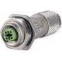 Gniazdo METZ CONNECT M12 D-kodowane IP67 do montażu polowego z kołnierzem, żeńskie, 4-stykowe, A-kodowane