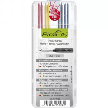 Pica DRY Refills Basis - Grafit, Czerwone, Żółte Rysiki (10 szt.) do Automatycznego Ołówka Pica-Dry Longlife