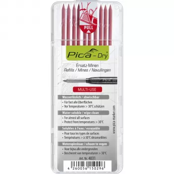 PICA-MARKER Pica DRY Refills Red - 10 Leads, 2.8 mm, Water-Soluble