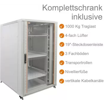 IT-BUDGET 19 inch Network Cabinet SRK - Complete Set - 27U - 800x800 mm - Drzwi przeszklone/pełne blaszane - 4 aktywne wentylatory - PDU - Półki - Flatpack - Jasnoszary (90ITB19SRK2788GG)