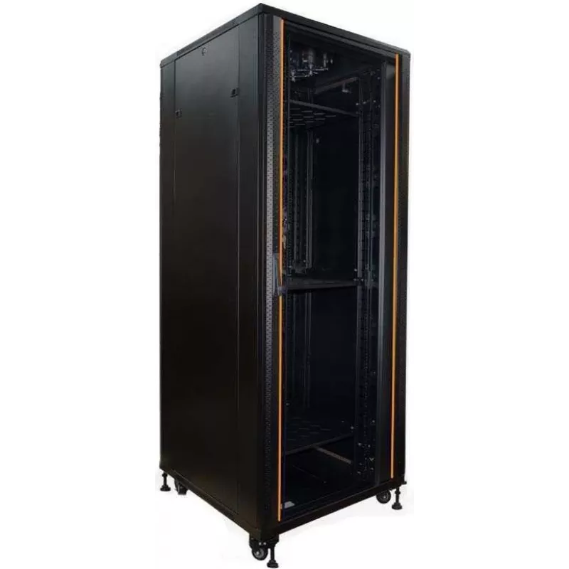 IT-BUDGET 19-Inch Network Cabinet SRK - 42U - Width 800mm Depth 800mm - Glass/Solid Steel Door - Cable Ducts - Flatpack - Black (90ITB19SRK4288GSN)