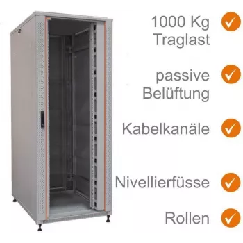 IT-BUDGET 19-Inch Network Cabinet SRK - 42U - WxD 800x800 mm - Transparent/Steel Door - Cable Channels - Flatpack - Light Grey (90ITB19SRK4288GGN)