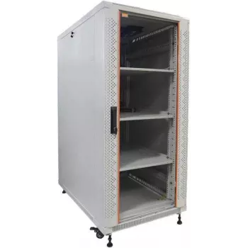 IT-BUDGET 19 inch Network Cabinet SRK - Complete Set - 27U - 600x600 mm - Glass/Solid Steel Door - 4 Active Fans - PDU - Shelves - Flatpack - Light Grey (90ITB19SRK2766GG)
