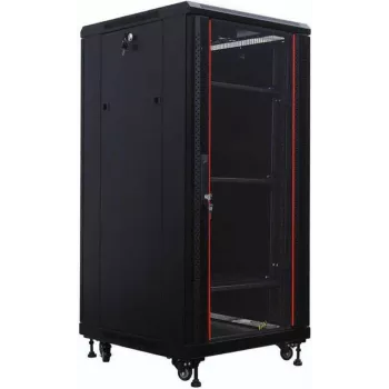 IT-BUDGET 19-Inch Network Cabinet SRK - 27U - 600x600 mm - Tempered Glass/Solid Steel Door - Pre-assembled - Black (99ITB19SRK2766GSNM)