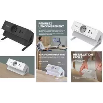 Fellowes Power Desk Listwa zasilająca, Typ E, Czarny