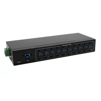 Exsys USB 3.2 Gen 1 10-Port Metal Hub z zestawem do montażu na szynie DIN, chipset VIA VL811+, 5 Gbps, zasilacz 5V/4A, kabel 1,8m