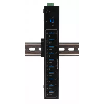 Exsys USB 3.2 Gen 1 10-Port Metal Hub z zestawem do montażu na szynie DIN, chipset VIA VL811+, 5 Gbps, zasilacz 5V/4A, kabel 1,8m