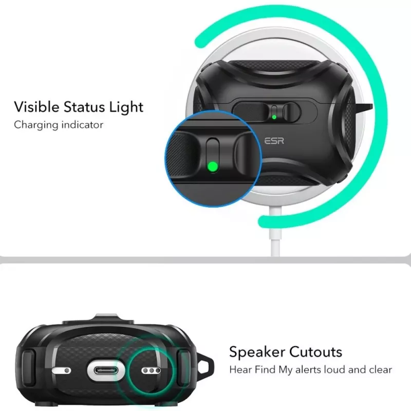Etui ESR Cyber FlickLock HaloLock MagSafe dla Apple AirPods Pro 3, czarne