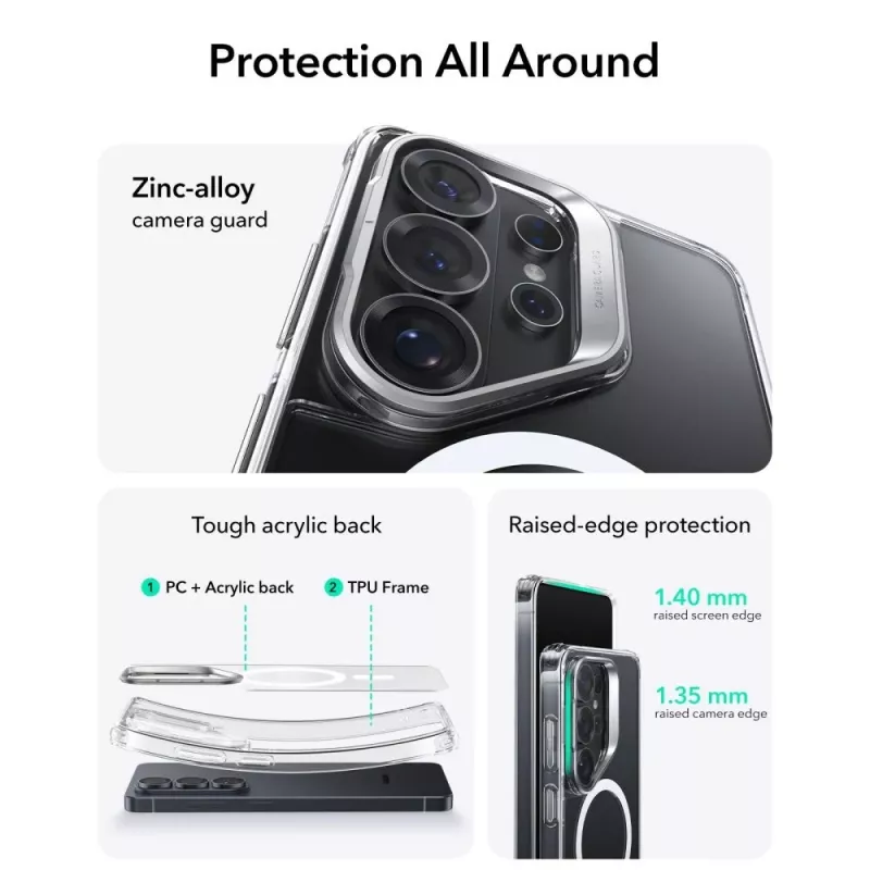 ESR Classic Hybrid Kickstand MagSafe Case do Samsung Galaxy S26 Ultra, przezroczysty
