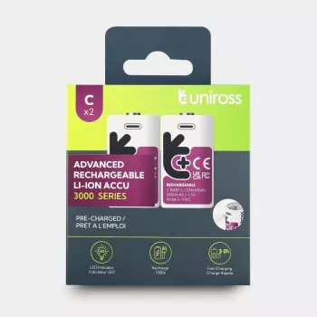 Uniross USB-C C/HR14 Akumulatory litowo-jonowe 3000mAh, 2 szt.