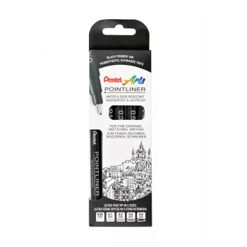 Pentel Pointliner Fineliner Set Black 4 Pens 0,05mm 0,3mm 0,5mm 0,8mm