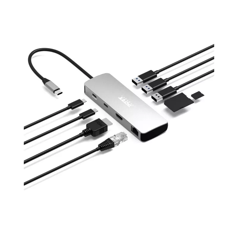 PORT Designs USB-C 9-in-1 Docking Station z 4K HDMI i 85W PD - Space Grey