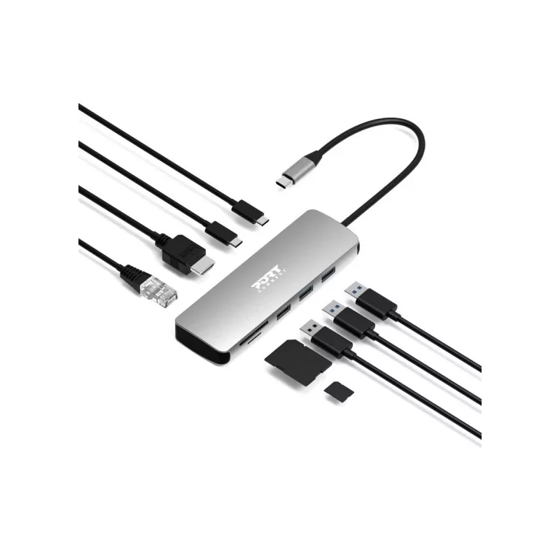 PORT Designs USB-C 9-in-1 Docking Station z 4K HDMI i 85W PD - Space Grey