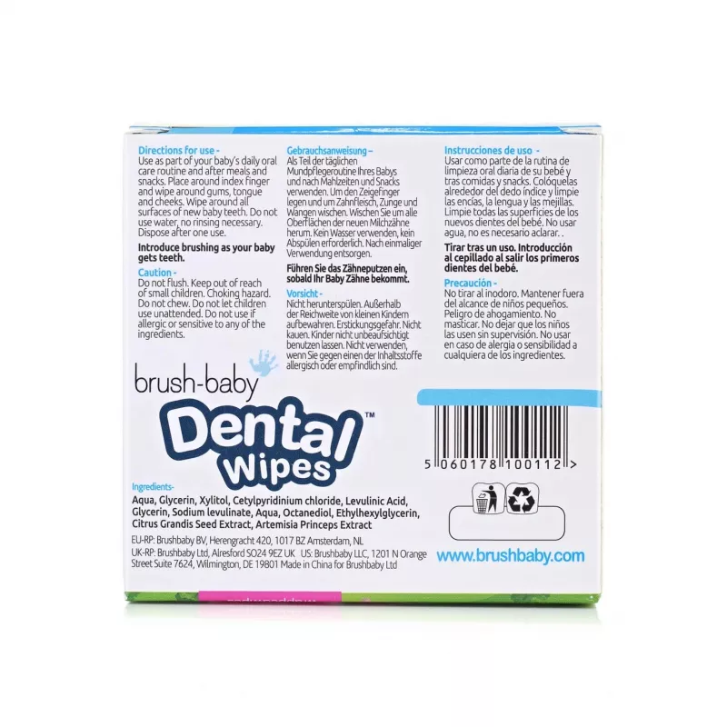 BRUSH BABY Dental Wipes chusteczki z ksylitolem do czyszczenia dziąseł i zębów mlecznych 0–16 m, 28 szt.
