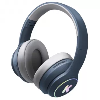 Kidywolf Bluetooth Headphones Blue - On-Ear Wireless Headset with Microphone, 85dB Volume Limit, 15h Battery, Foldable, for Children