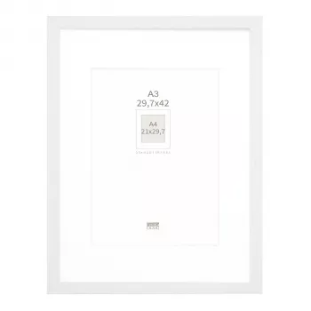Deknudt S66KF1 P1 DIN A3 29.7x42 cm Drewniana Biała Ramka na Zdjęcia z Białą Passepartout