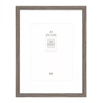 Deknudt S66KH3 P1 DIN A3 29.7x42 cm Drewniana Szara Rama do Obrazu z Białą Passepartout