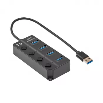 Akyga AK-AD-33 aktywny hub USB 3.0, 4 porty z indywidualnymi włącznikami, 15 cm, czarny