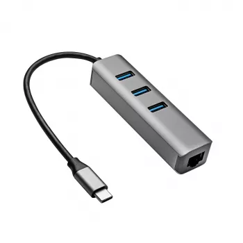 Akyga AK-AD-66 hub USB-C z 3x USB 3.0 i Gigabit Ethernet, 15 cm, czarny